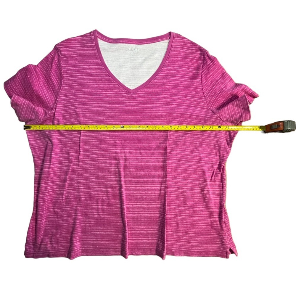 St Johns Bay Womens Pink Striped V-Neck Short Sleeve T-Shirt Plus Size 2X